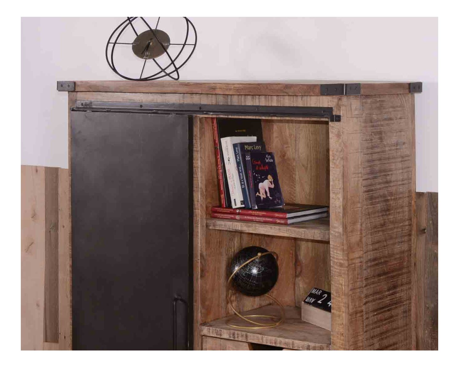 Armadio industriale "Caractère" in metallo e legno argentato