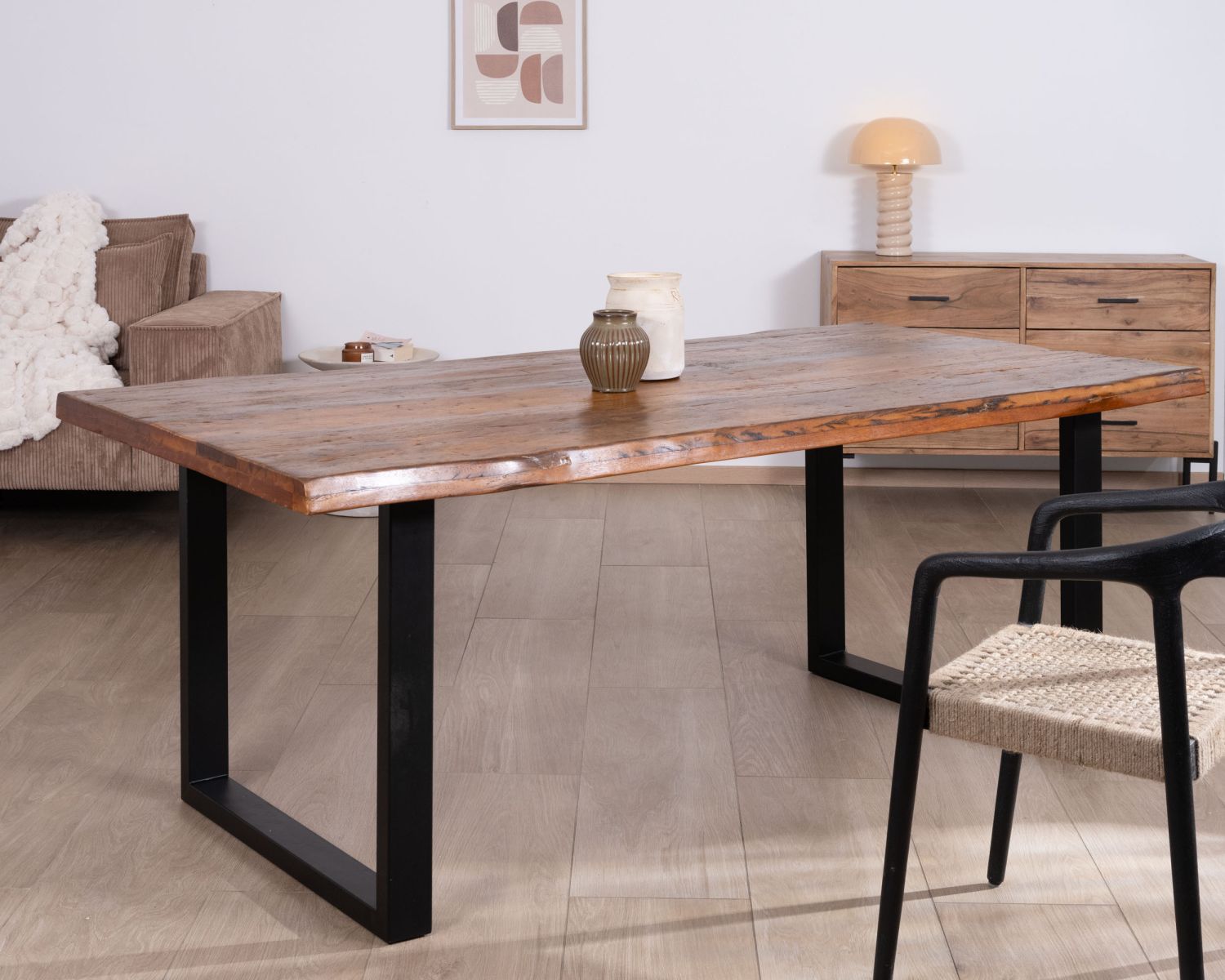 Tavolo da pranzo a U "Alésia" da 200 cm in legno riciclato e gambe in metallo nero