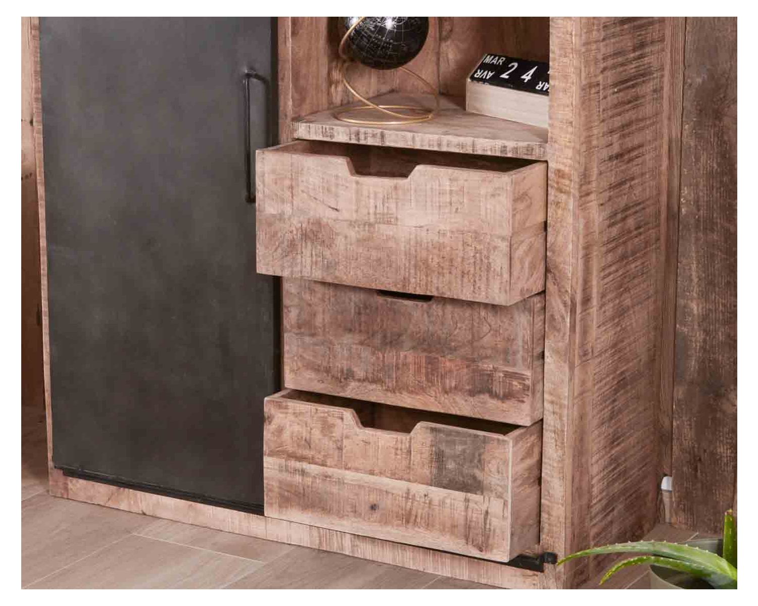 Armadio industriale "Caractère" in metallo e legno argentato