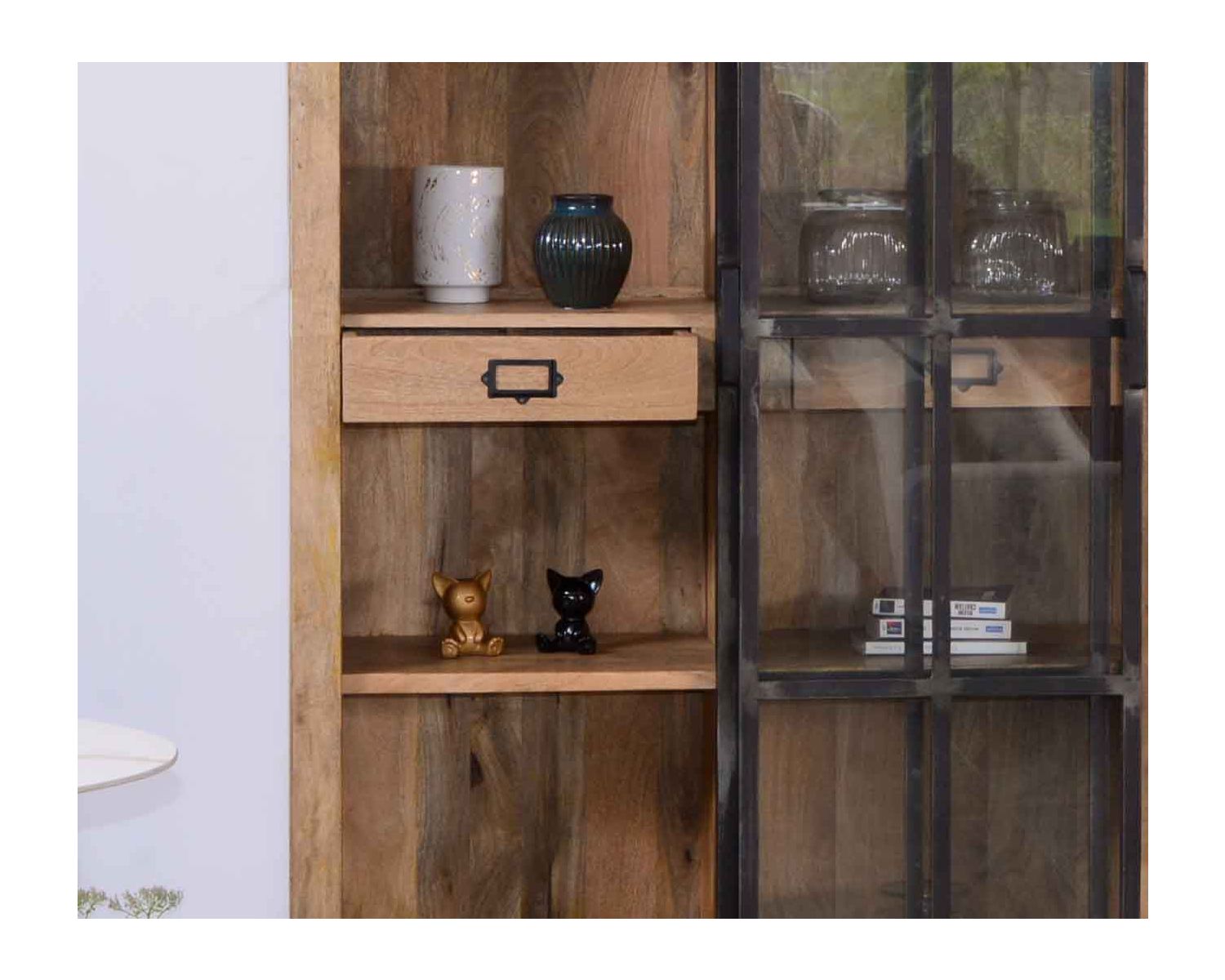 Libreria in stile manifatturiero "Haden" in legno di mango, metallo e vetro