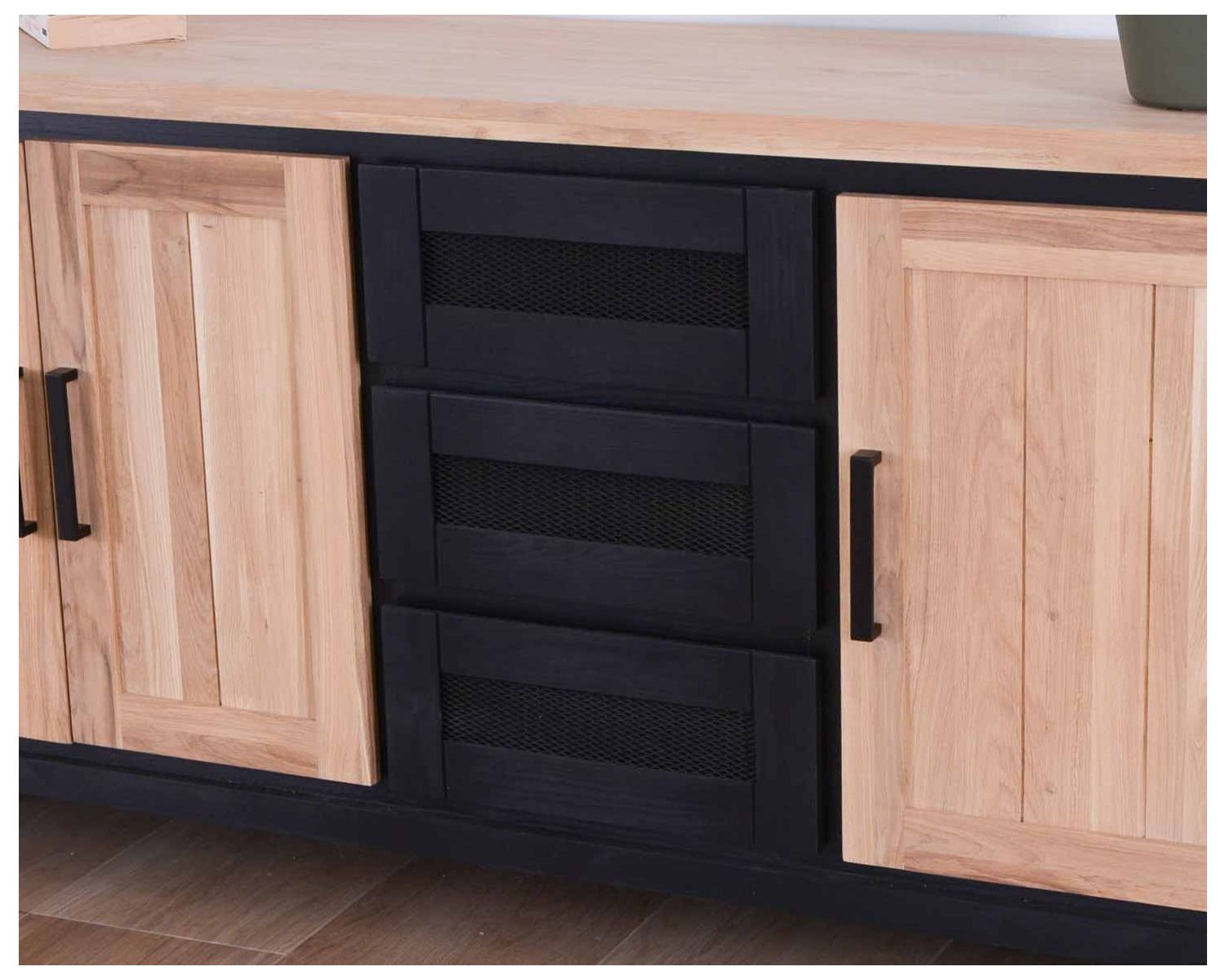 Grande credenza bicolore in stile loft "Ashland" in legno massiccio e metallo