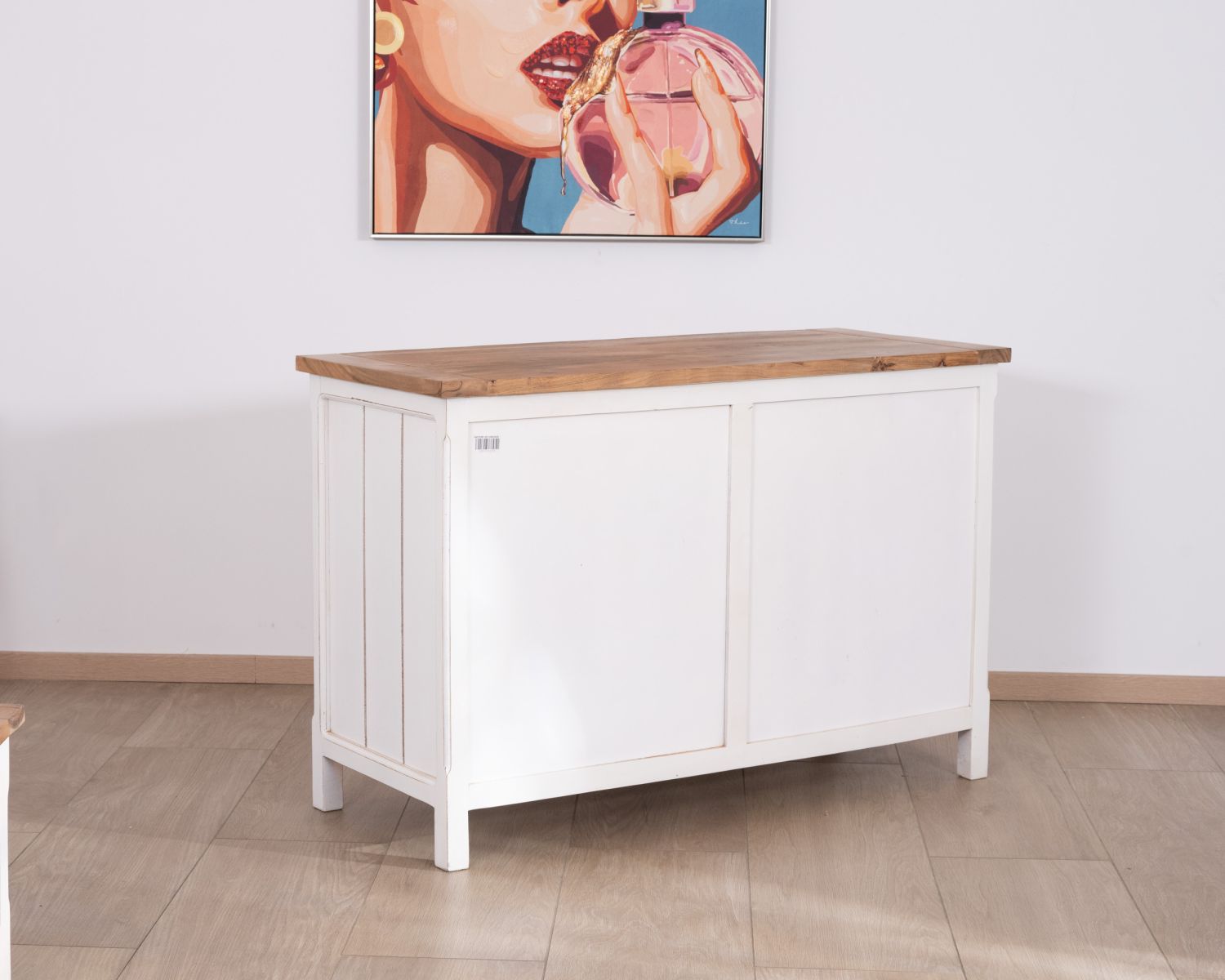 Cassettone "Equinoxe" a 6 cassetti in acacia bianca con piano naturale