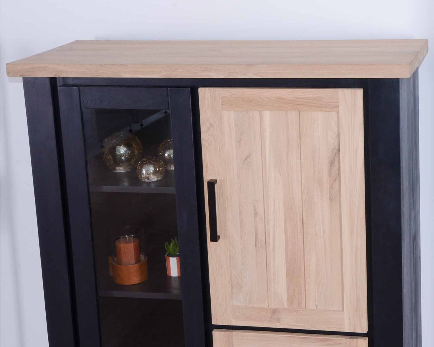 Credenza a soppalco "Ashland" in legno nero e naturale e metallo