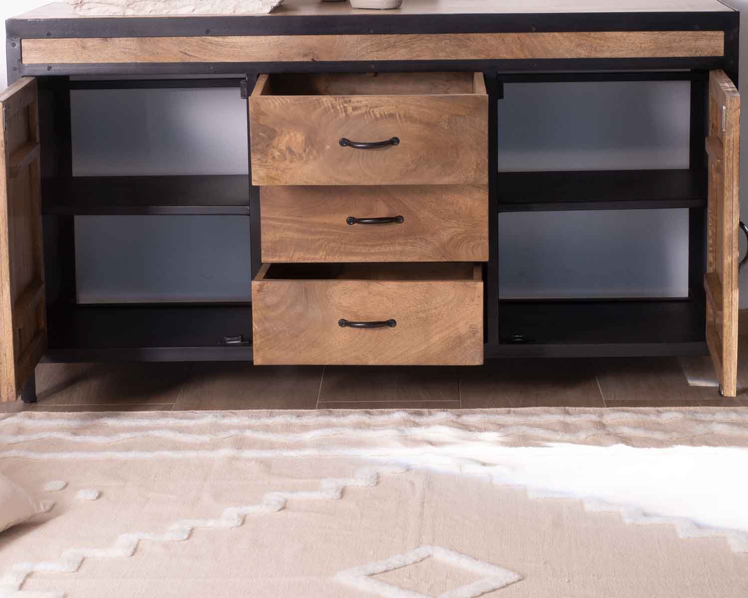 Mobiletto industriale "Atelier" da 150 cm in mango massiccio e metallo