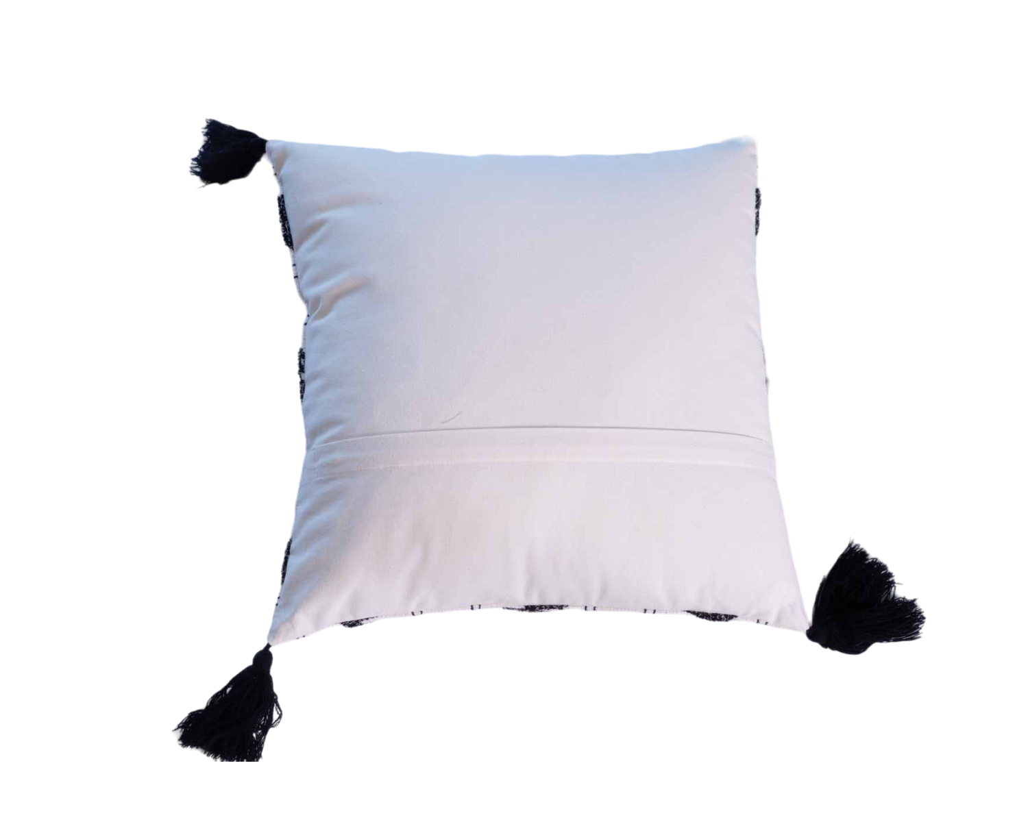 Cuscino decorativo in cotone bianco con motivo ricamato e nappe "Chart"