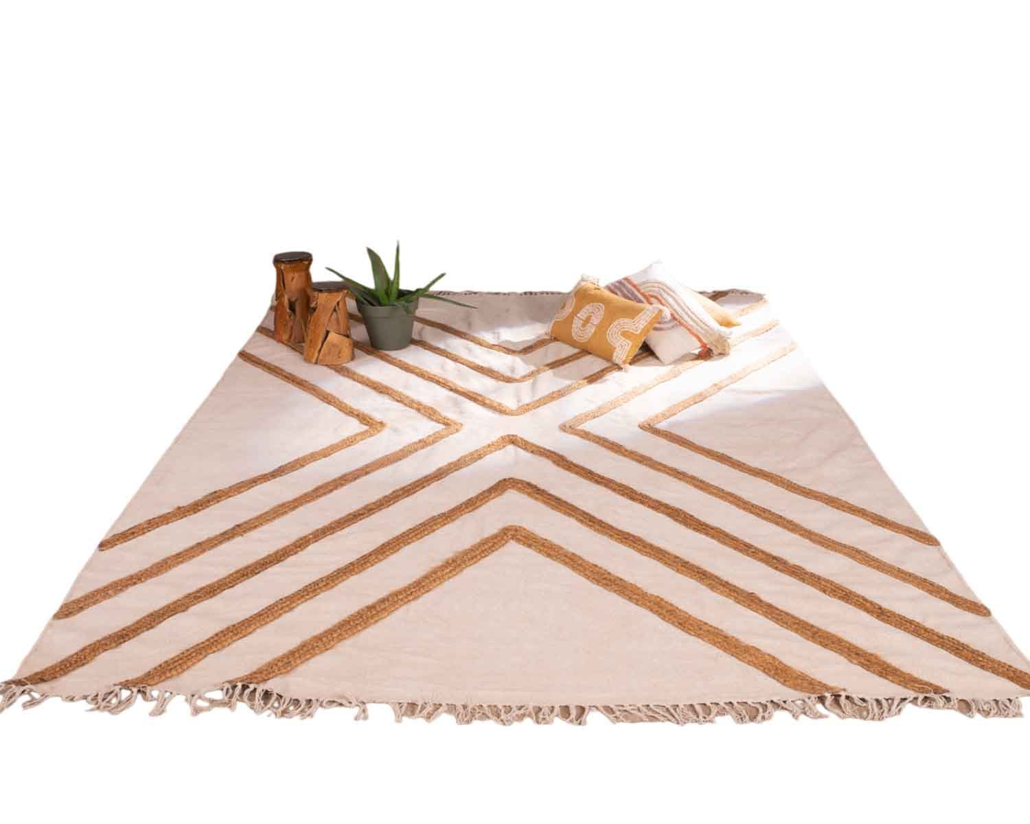 Grande tappeto da salotto in cotone e juta tessuto a mano 200x300cm "Etnico