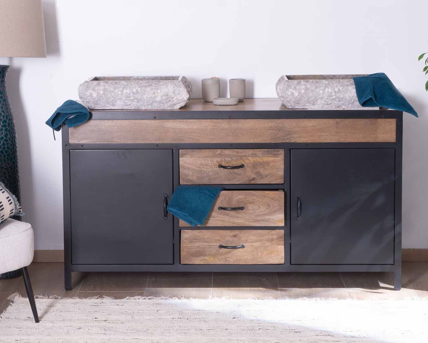 Lavabo rettangolare "Stone" in marmo naturale grigio scuro e crema