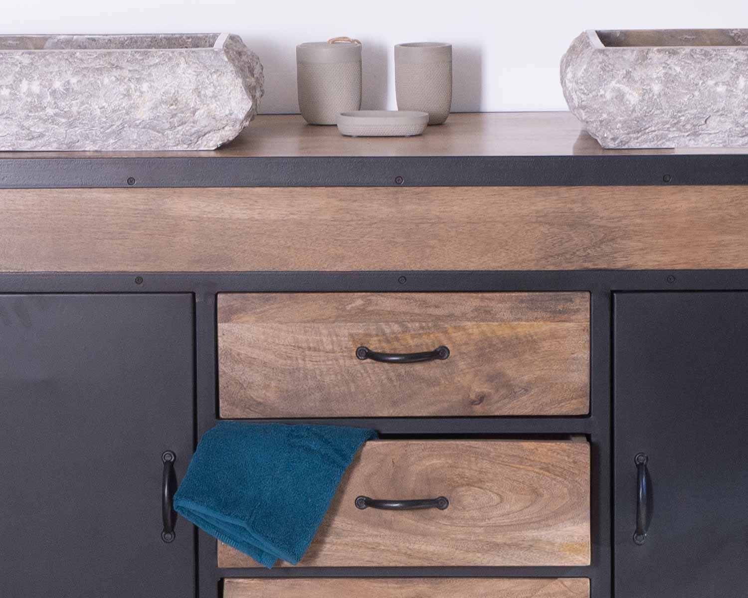 Lavabo rettangolare "Stone" in marmo naturale grigio scuro e crema