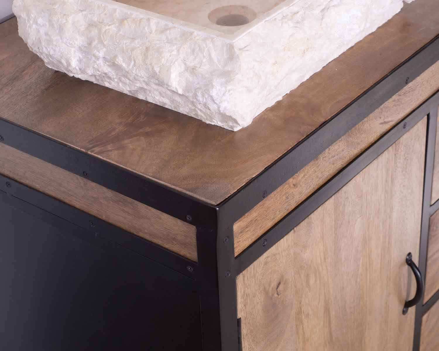 Mobiletto industriale "Atelier" da 150 cm in mango massiccio e metallo