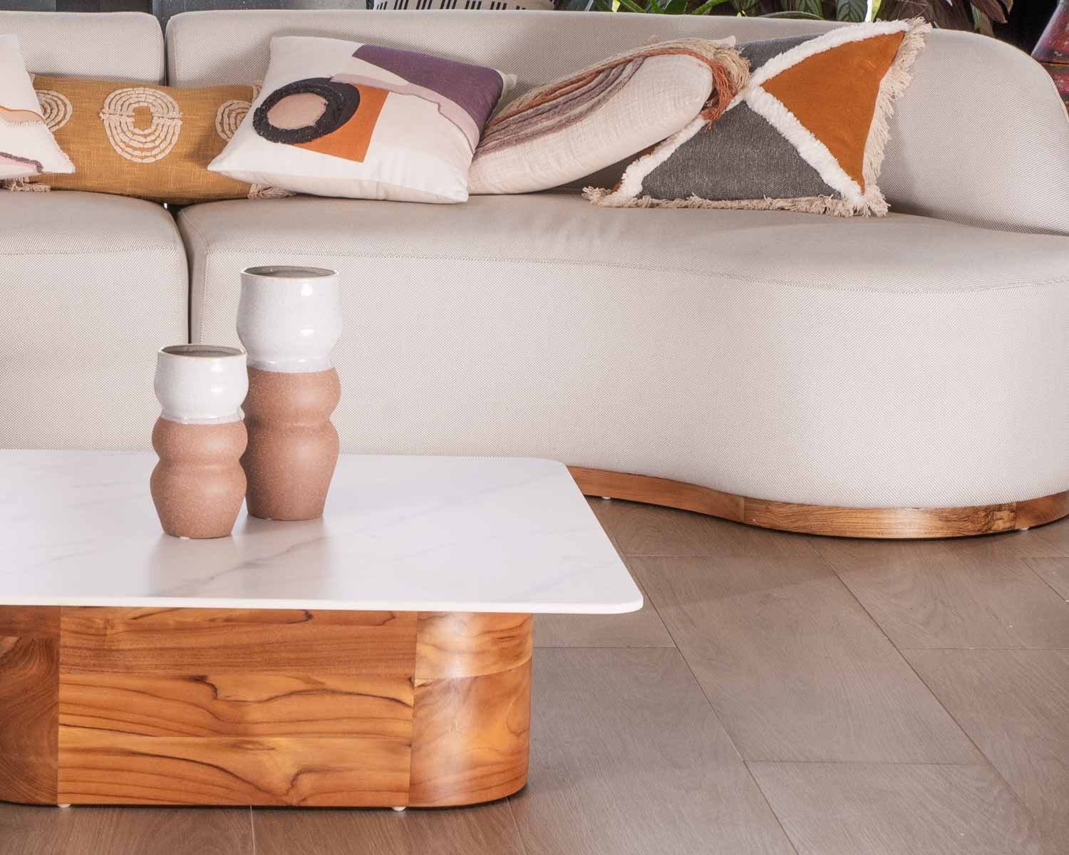 Cuscino quadrato "etnico" in cotone bicolore con frange 45x45cm