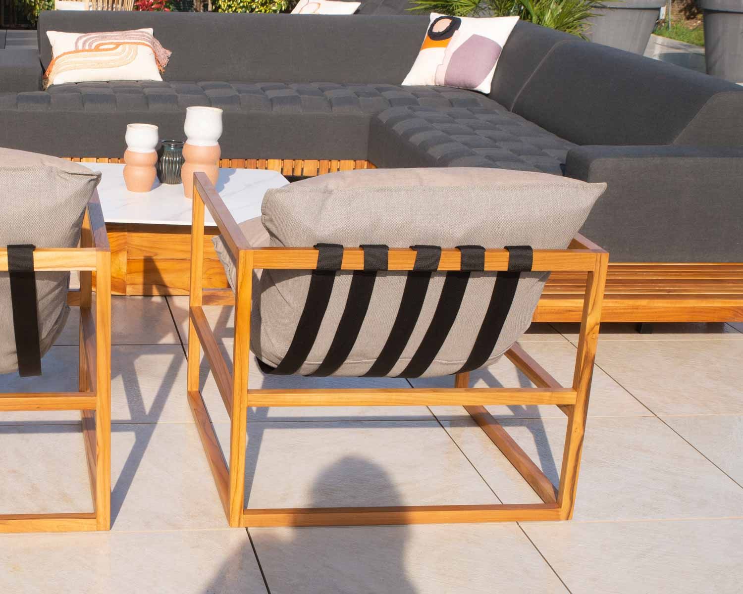 Poltrona da giardino reclinabile in teak e tessuto Sunbrella Taupe "Maluku Island"