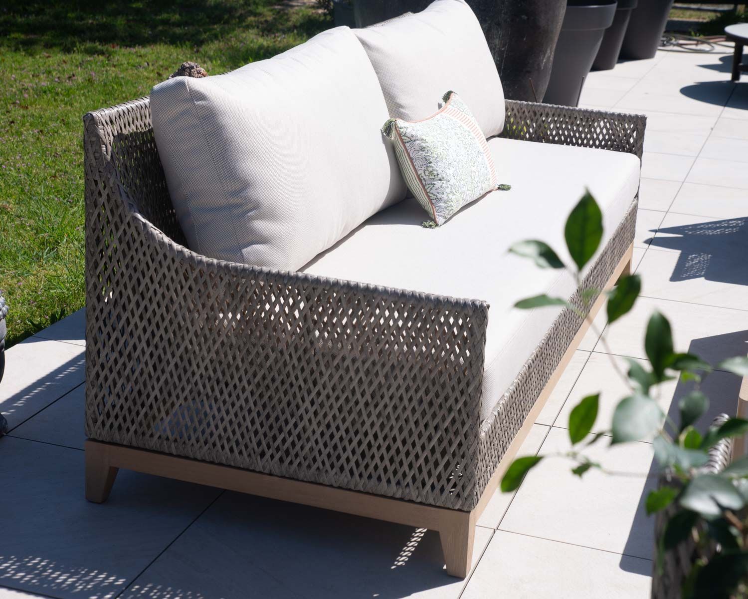 Set da giardino intrecciato "Porticcio" in teak e tessuto screziato di alta gamma