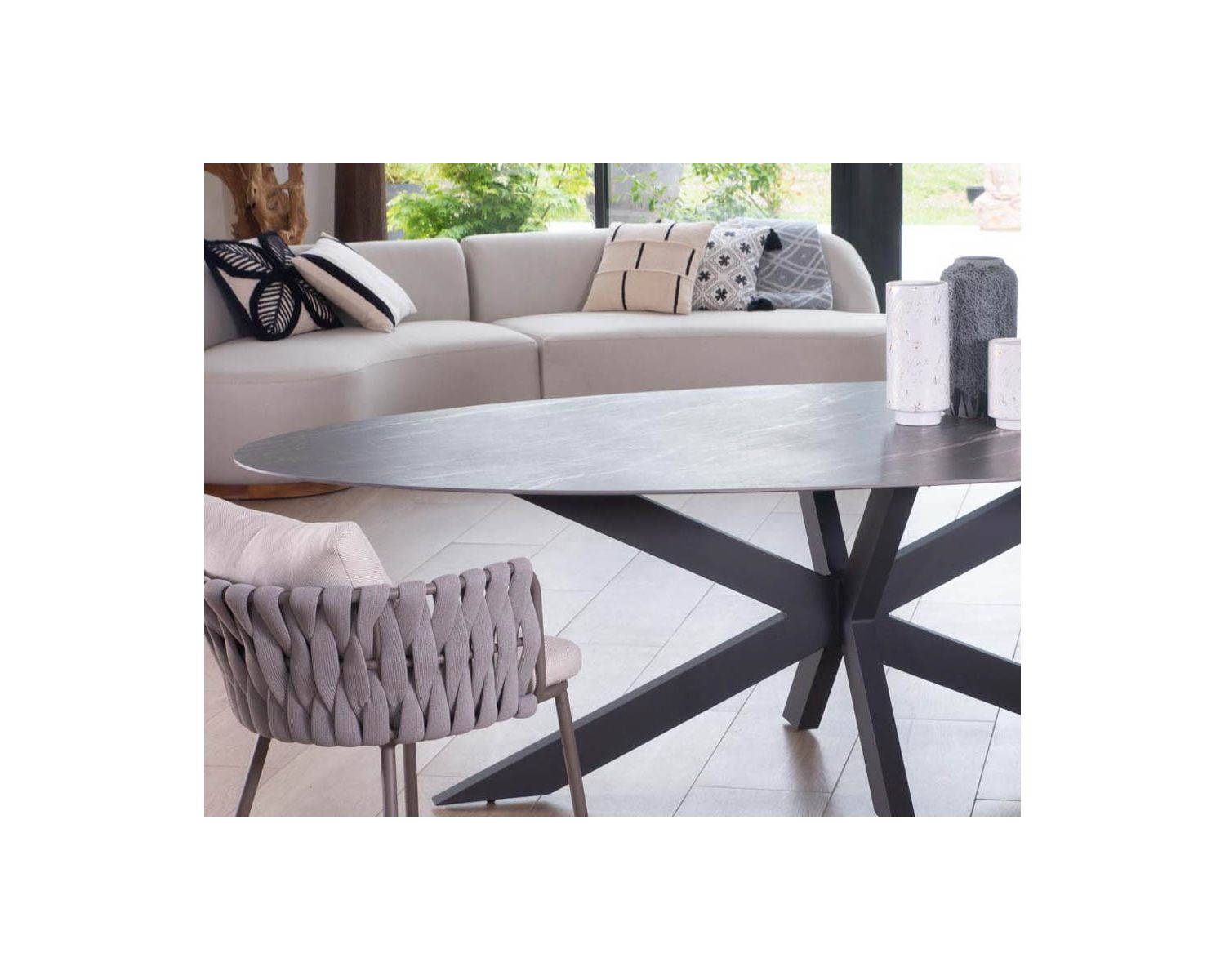 Set di 2 sedie da giardino di alta gamma "Chinon" in tessuto grigio e alluminio