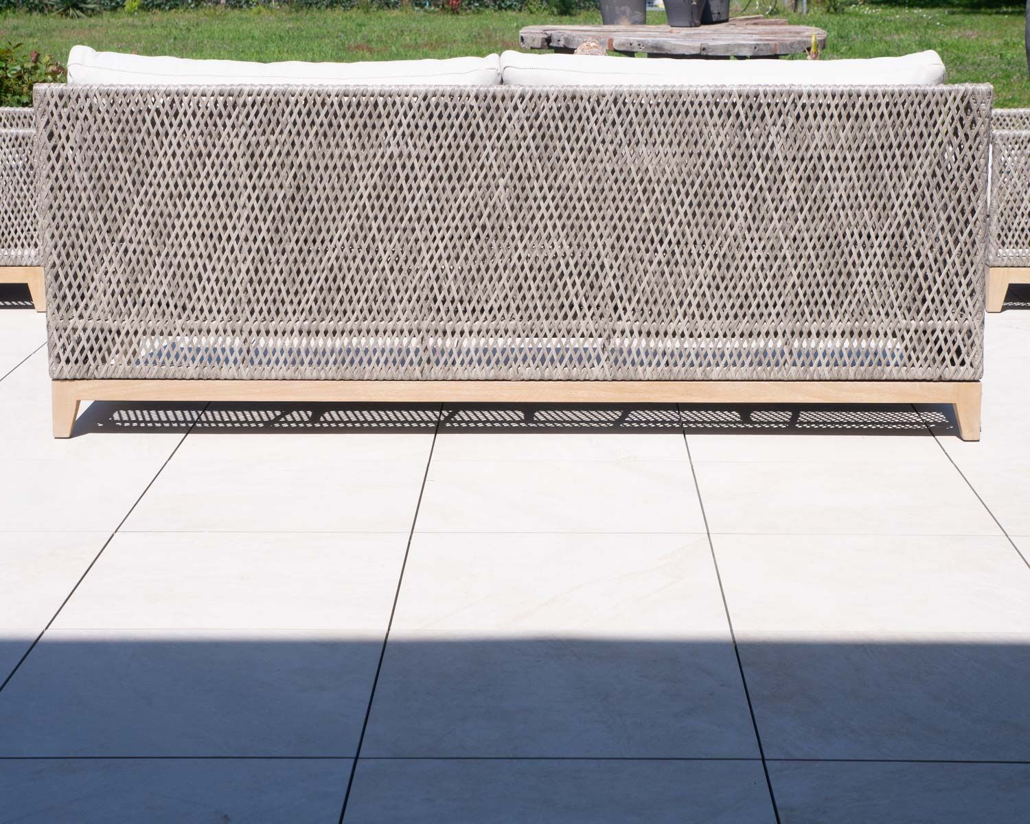 Set da giardino intrecciato "Porticcio" in teak e tessuto screziato di alta gamma