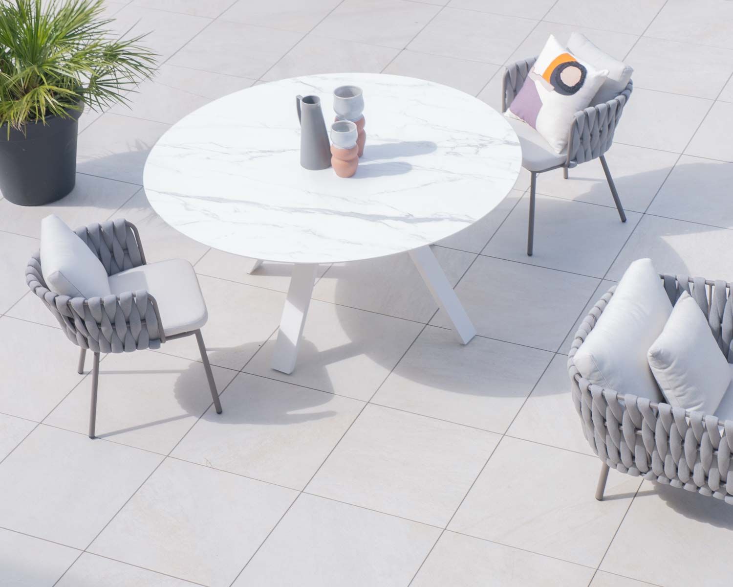 Set di 2 sedie da giardino di alta gamma "Chinon" in tessuto grigio e alluminio