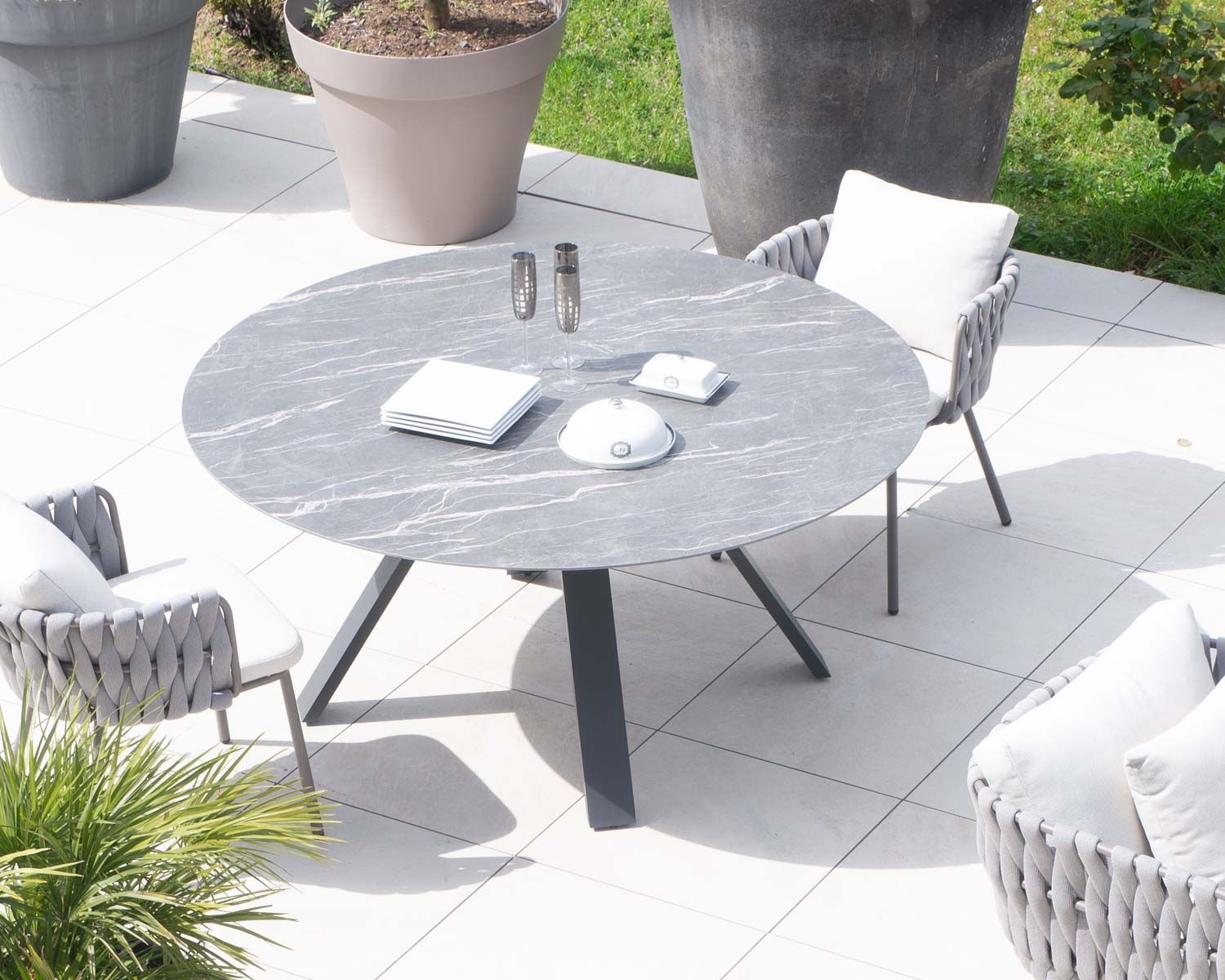 Set di 2 sedie da giardino di alta gamma "Chinon" in tessuto grigio e alluminio