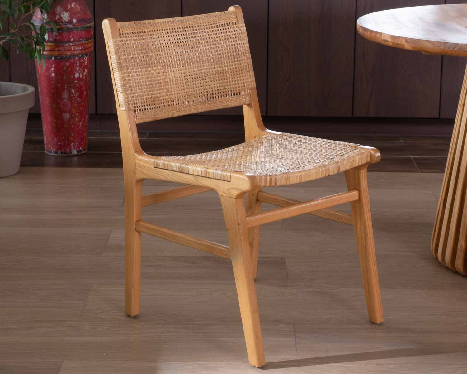 Sedia da pranzo "Chatia" in teak e rattan naturale