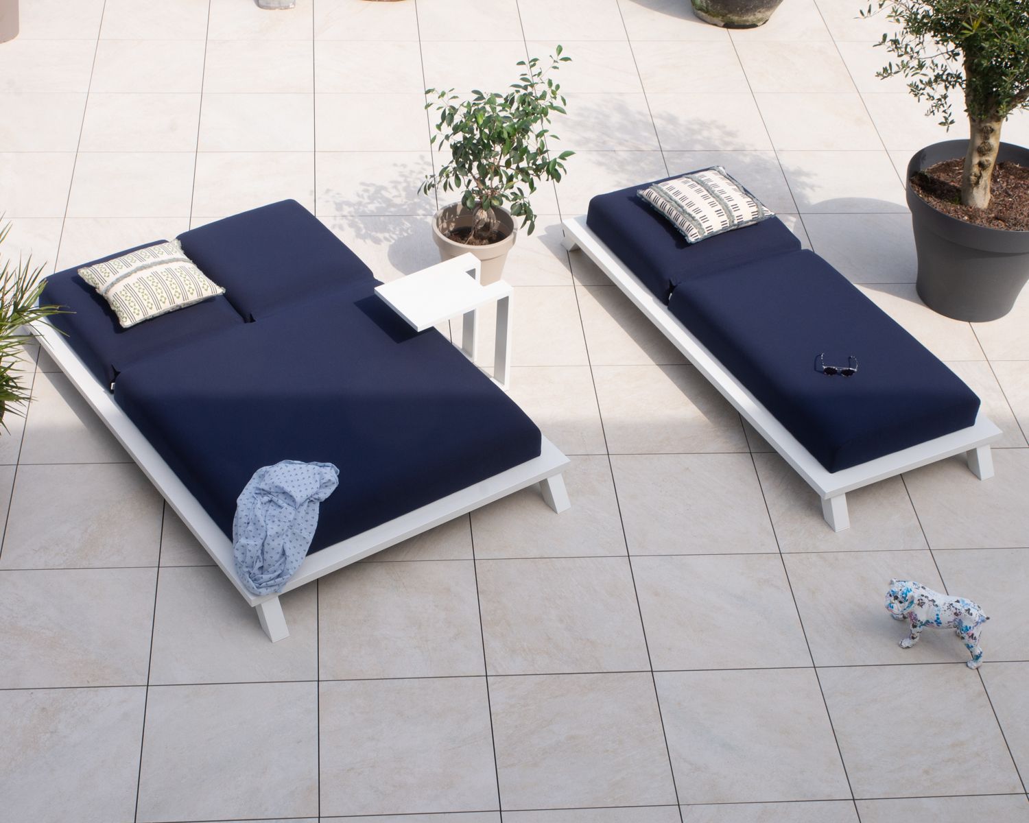 Sdraio Sunbrella "Nusa Pedina" top di gamma blu e bianco a 2 posti