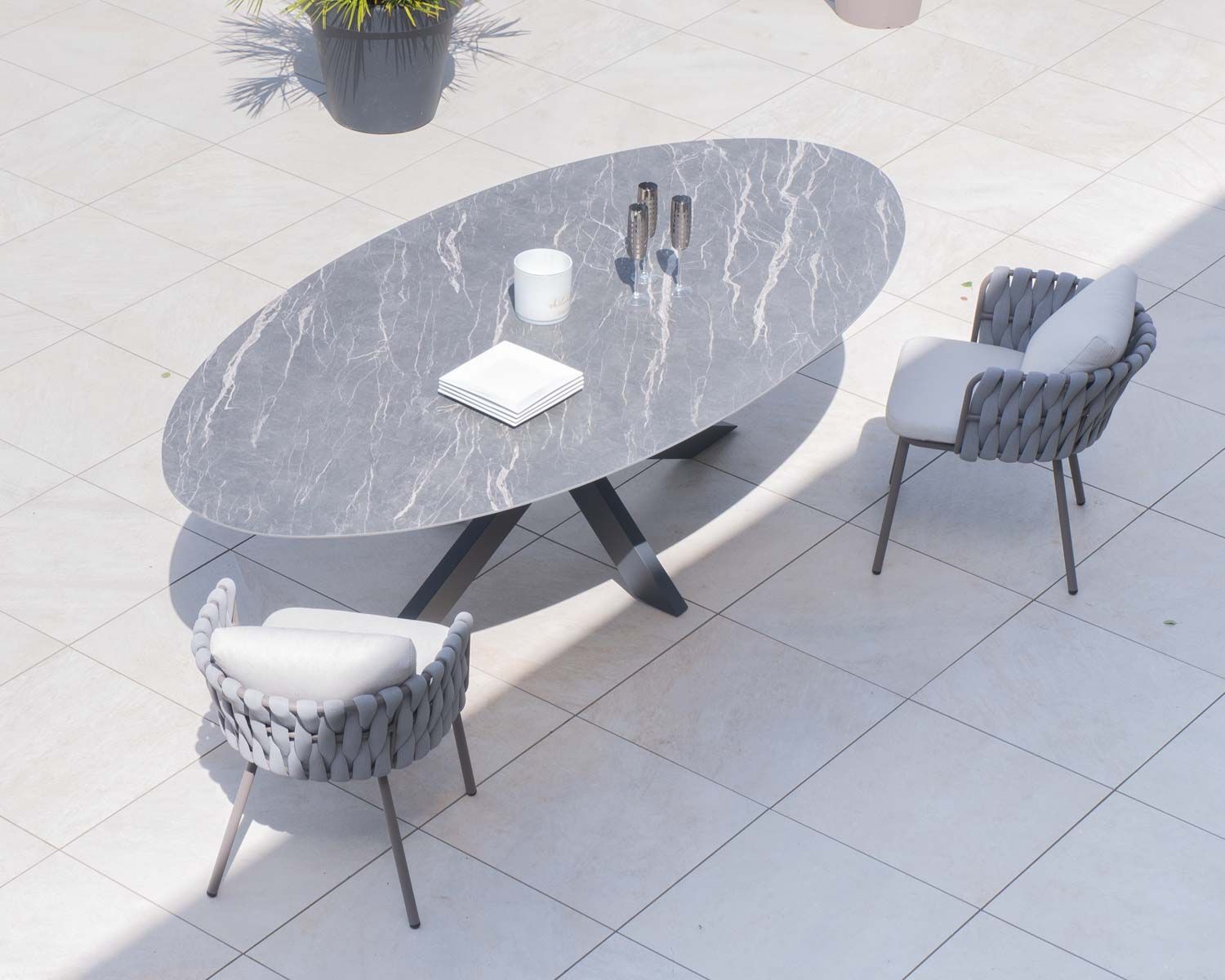 Set di 2 sedie da giardino di alta gamma "Chinon" in tessuto grigio e alluminio