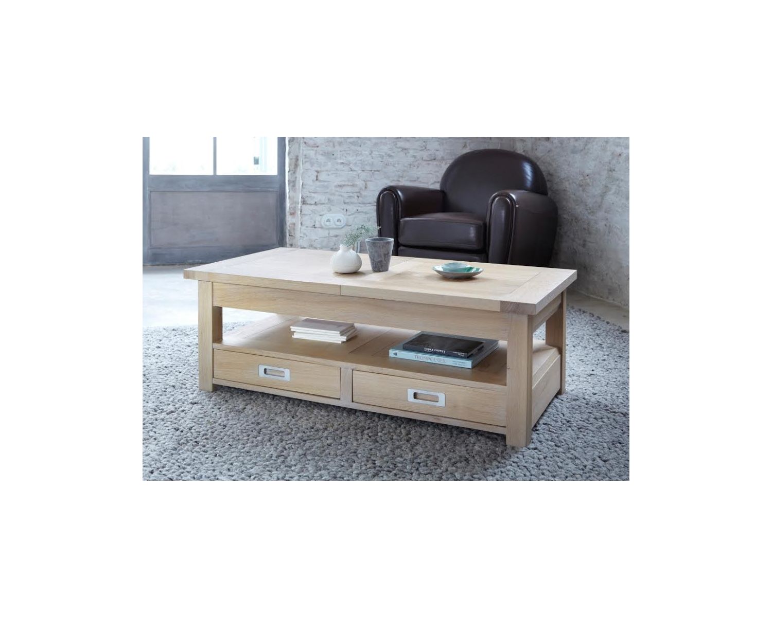 Tavolino rettangolare in rovere massiccio "Bella" con prolunga