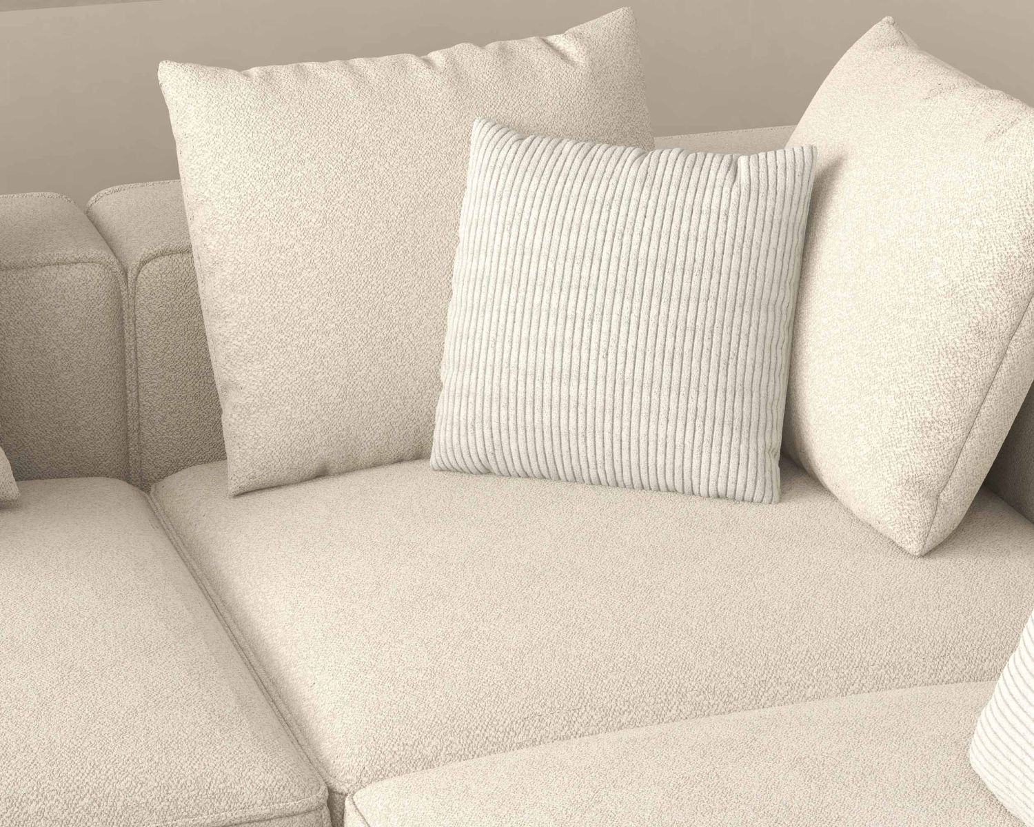 Divano angolare "Sweet Culture" ampio, grafico e ultra-accogliente in tessuto bianco