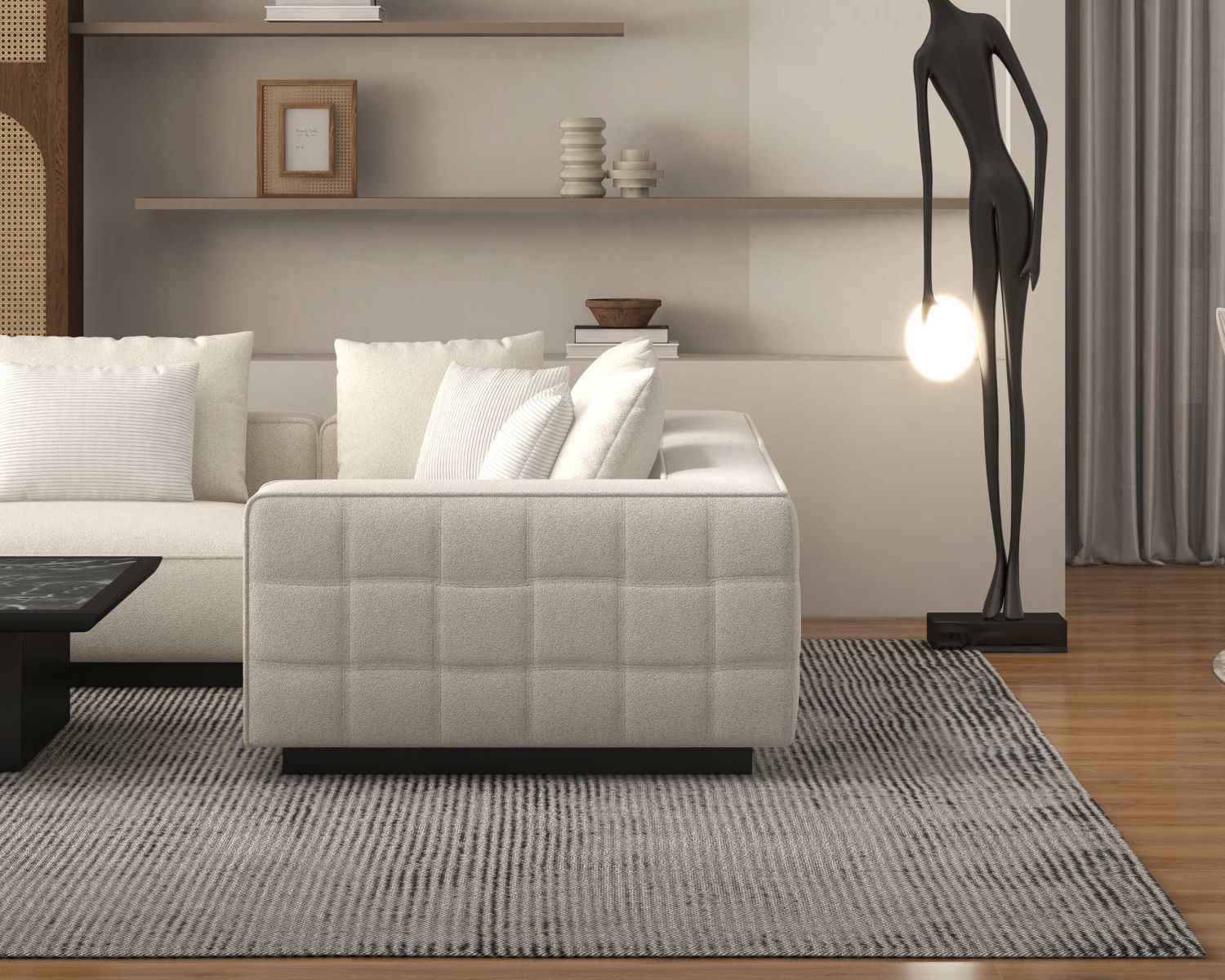 Divano angolare "Sweet Culture" ampio, grafico e ultra-accogliente in tessuto bianco