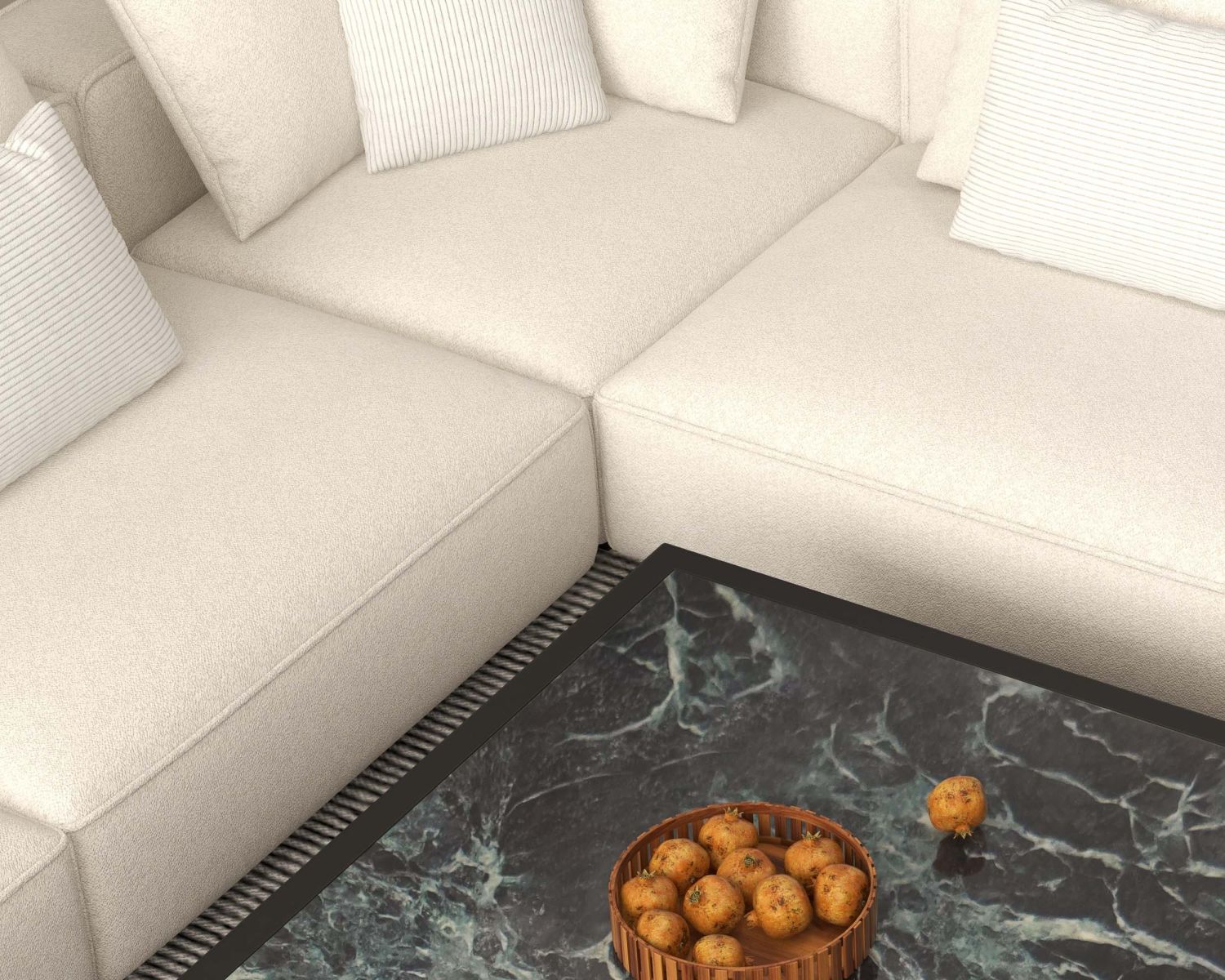 Divano angolare "Sweet Culture" ampio, grafico e ultra-accogliente in tessuto bianco