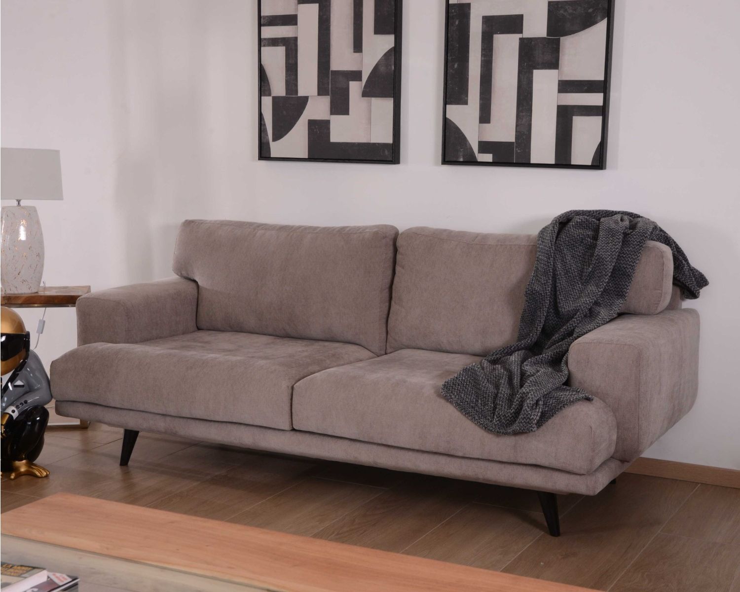 Divano 2/3 posti in tessuto grigio beige "Nogales" Casita 210cm