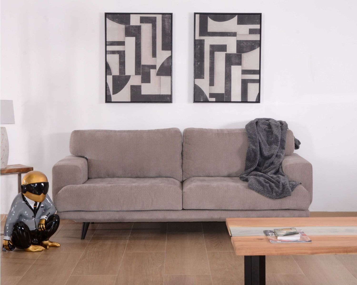 Divano 2/3 posti in tessuto grigio beige "Nogales" Casita 210cm