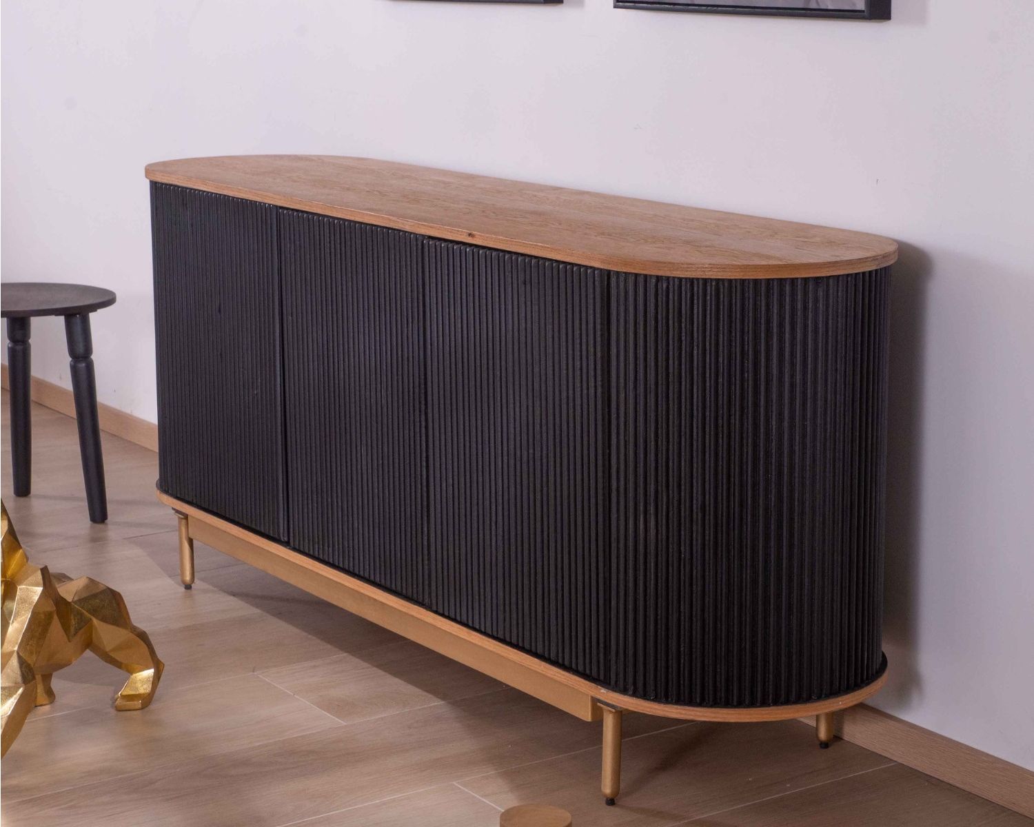 Credenza retro chic "Pop Vintage" in legno, nero e oro