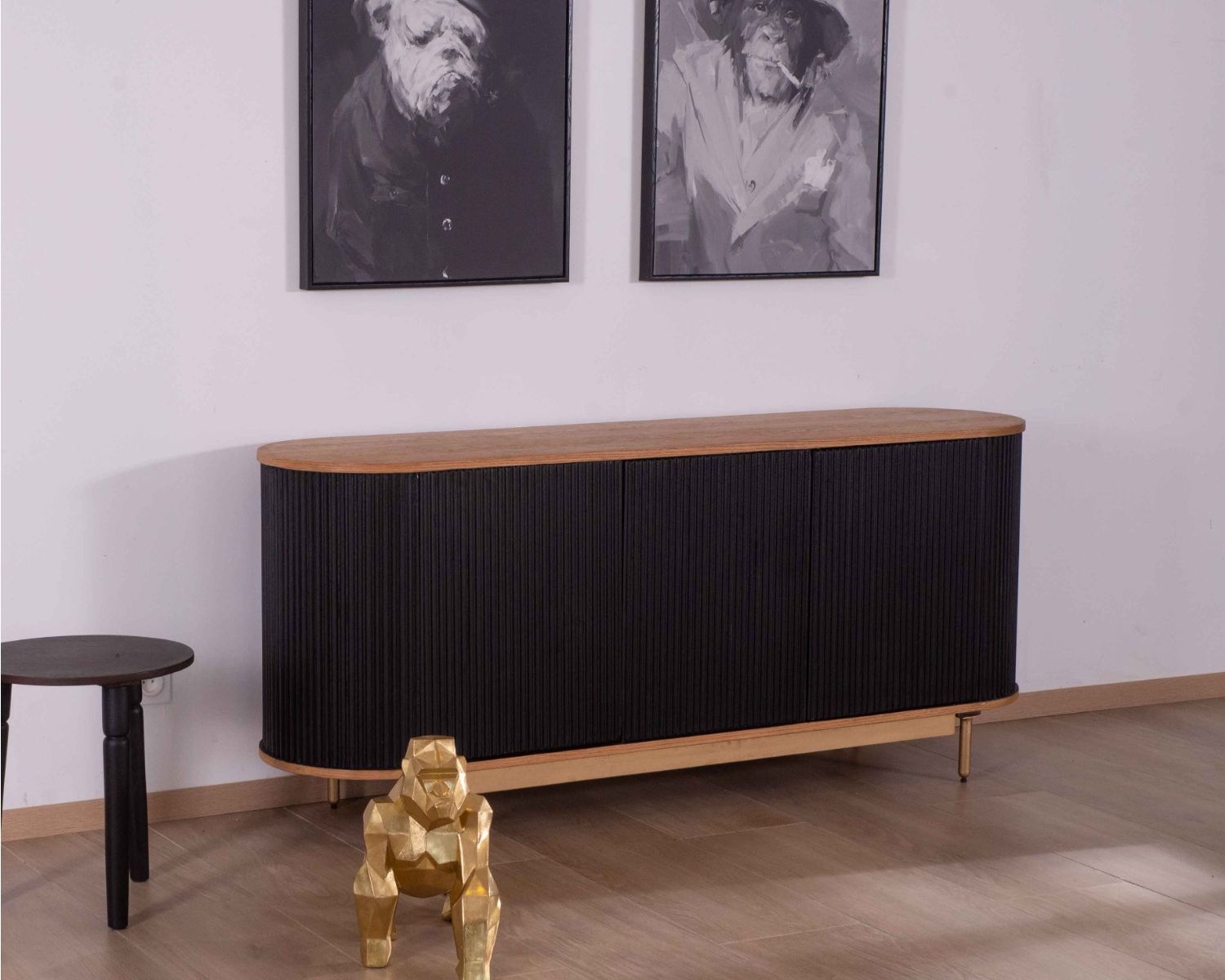 Credenza retro chic "Pop Vintage" in legno, nero e oro