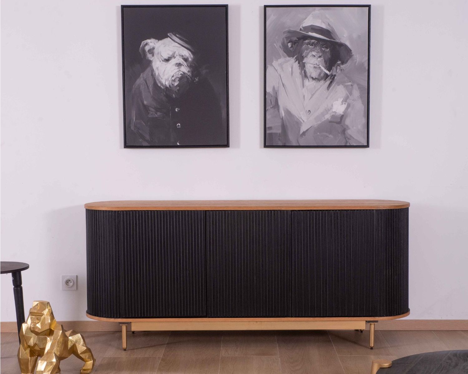 Credenza retro chic "Pop Vintage" in legno, nero e oro