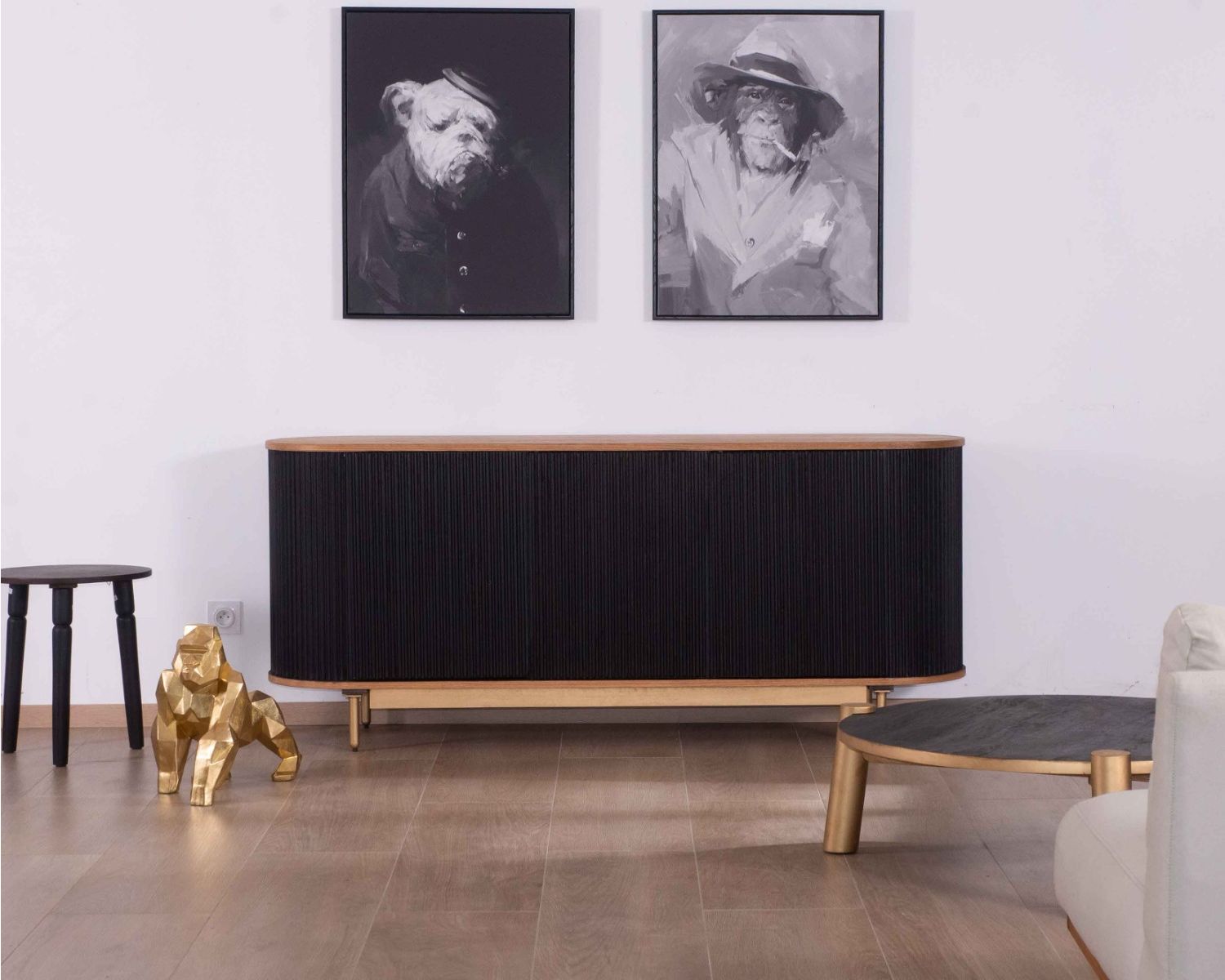 Credenza retro chic "Pop Vintage" in legno, nero e oro