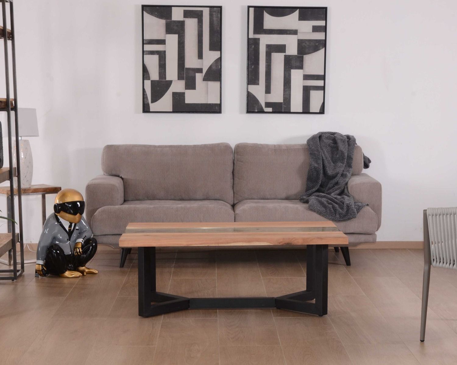 Divano 2/3 posti in tessuto grigio beige "Nogales" Casita 210cm