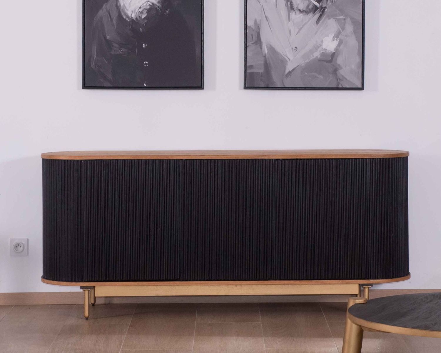 Credenza retro chic "Pop Vintage" in legno, nero e oro