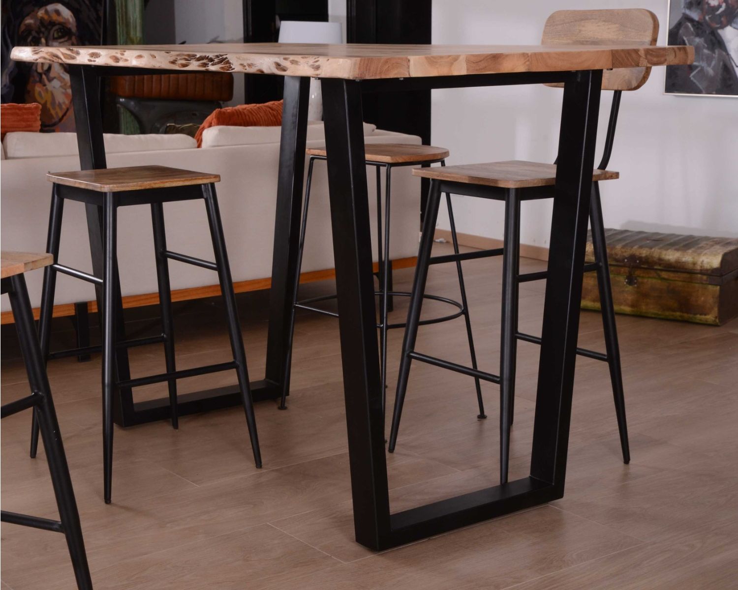 Supporto da tavolo in legno massiccio e metallo "Jaffna", stile moderno, 190 cm