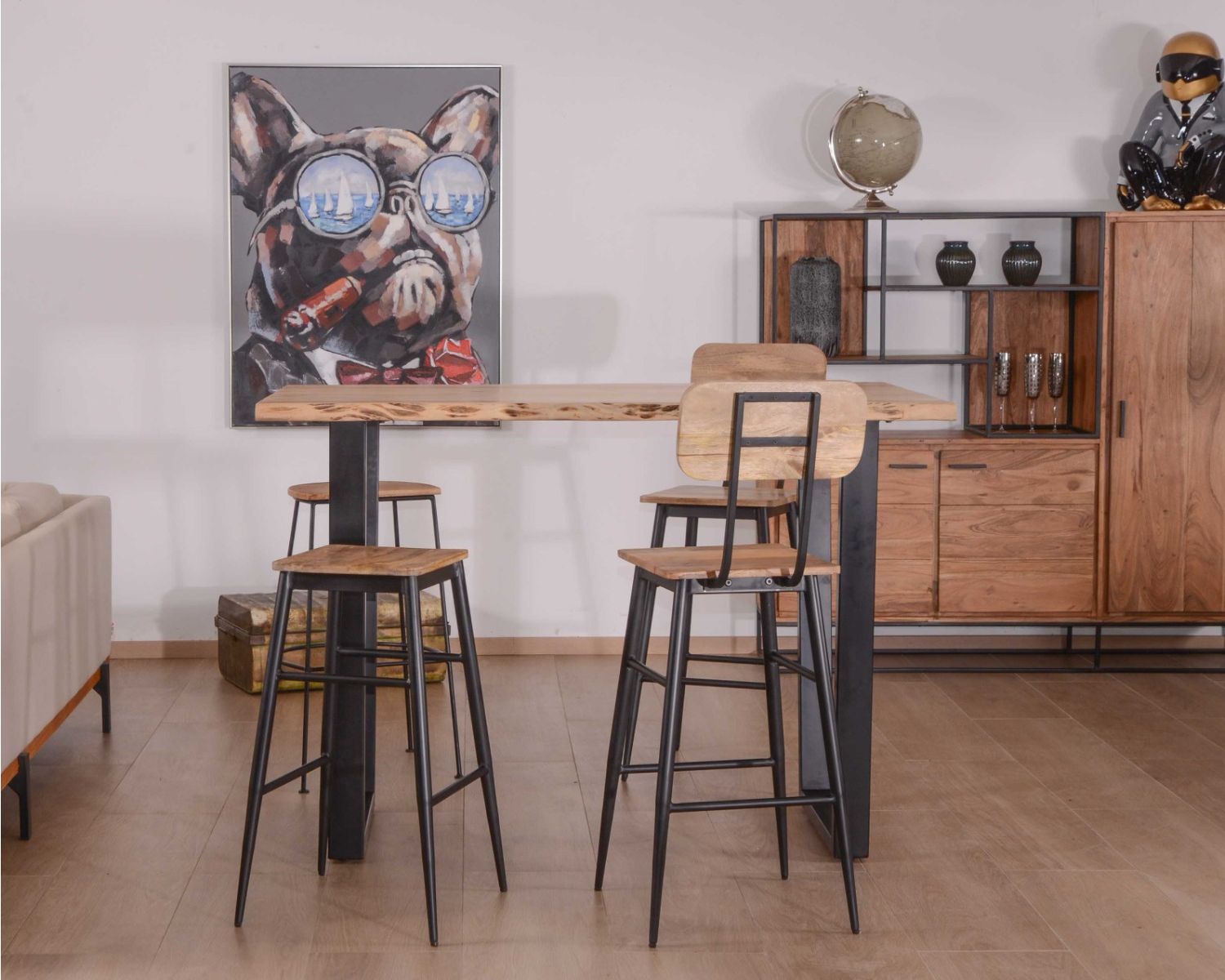 Supporto da tavolo in legno massiccio e metallo "Jaffna", stile moderno, 190 cm