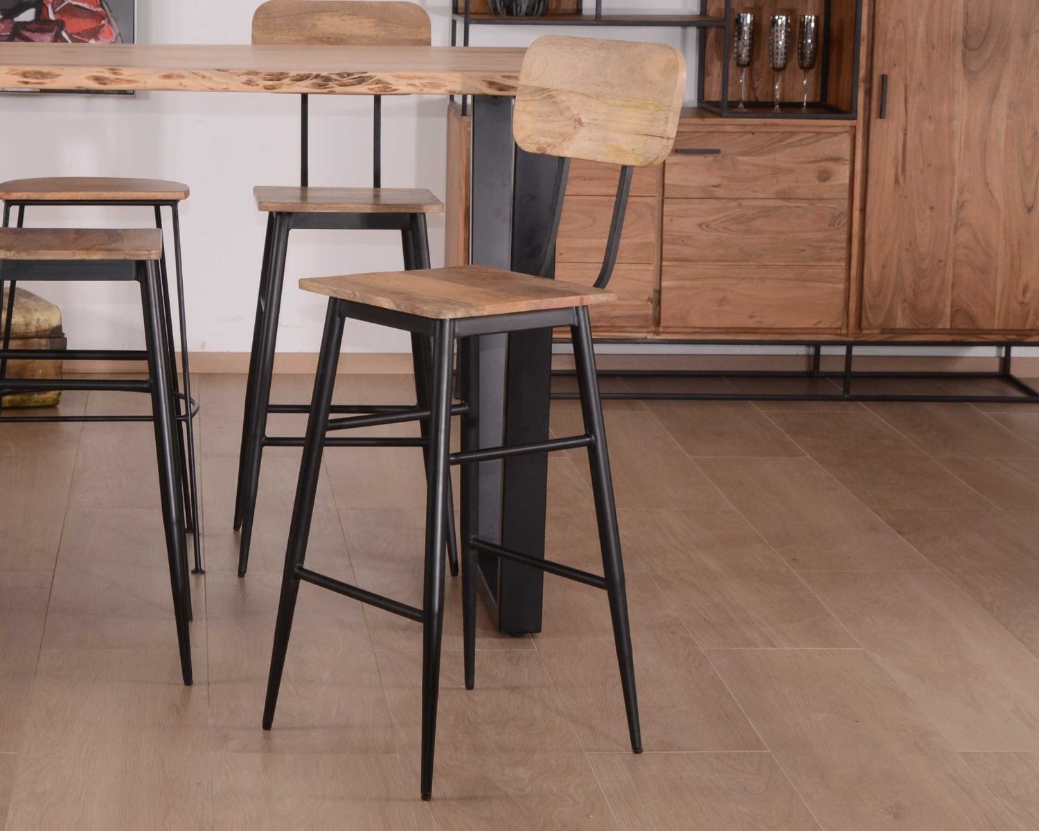 Set di 2 sedie da bar "Atelier Kraft" con schienale in metallo e legno