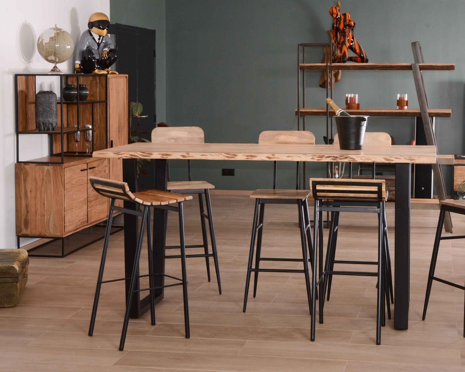 Supporto da tavolo in legno massiccio e metallo "Jaffna", stile moderno, 190 cm