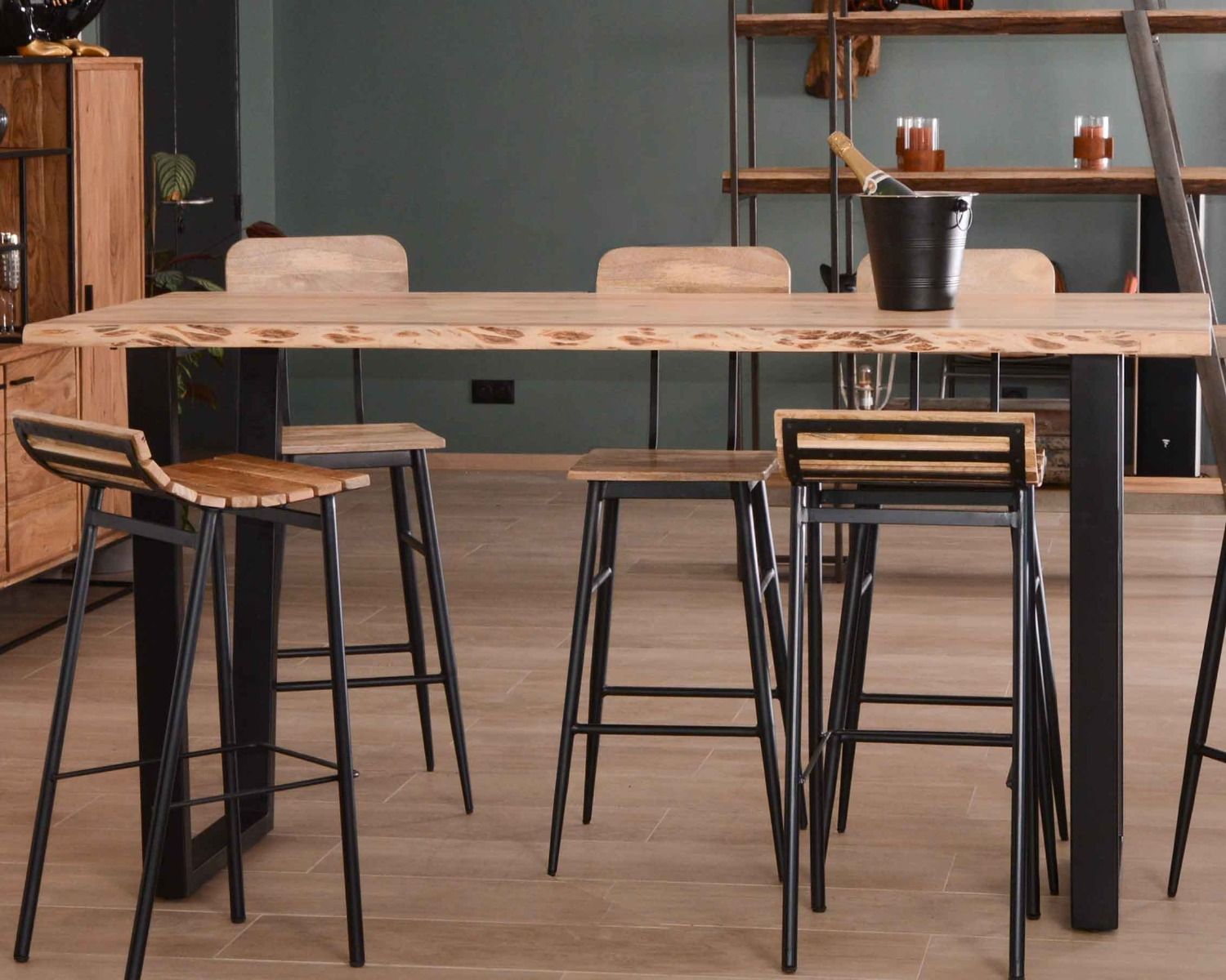 Supporto da tavolo in legno massiccio e metallo "Jaffna", stile moderno, 190 cm