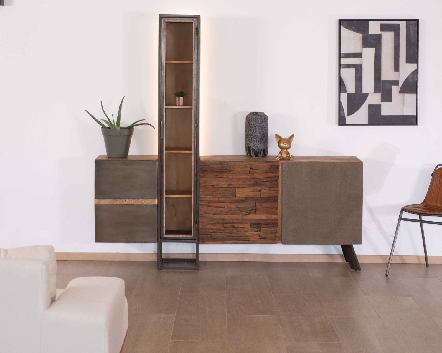 Buffet design "Mezzo" 3 ante 2 cassetti legno e cemento