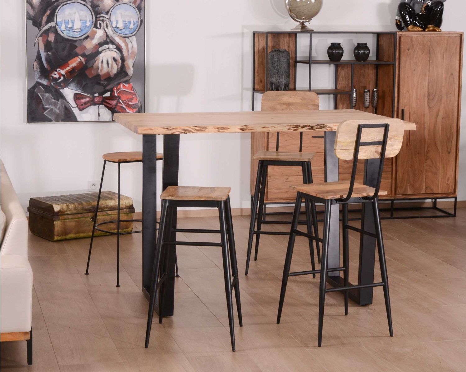 Set di 2 sedie da bar "Atelier Kraft" con schienale in metallo e legno