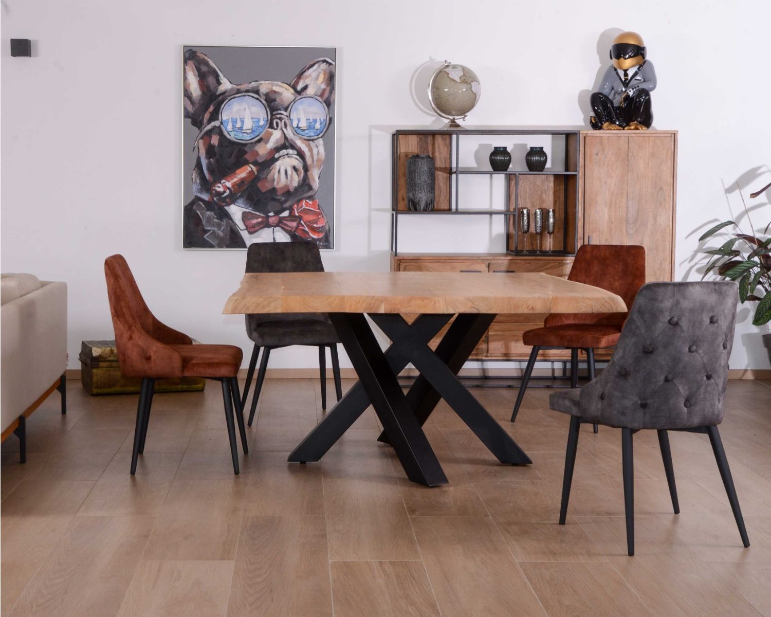 Tavolo quadrato "Baillif" in acacia naturale e metallo nero 150x150 cm