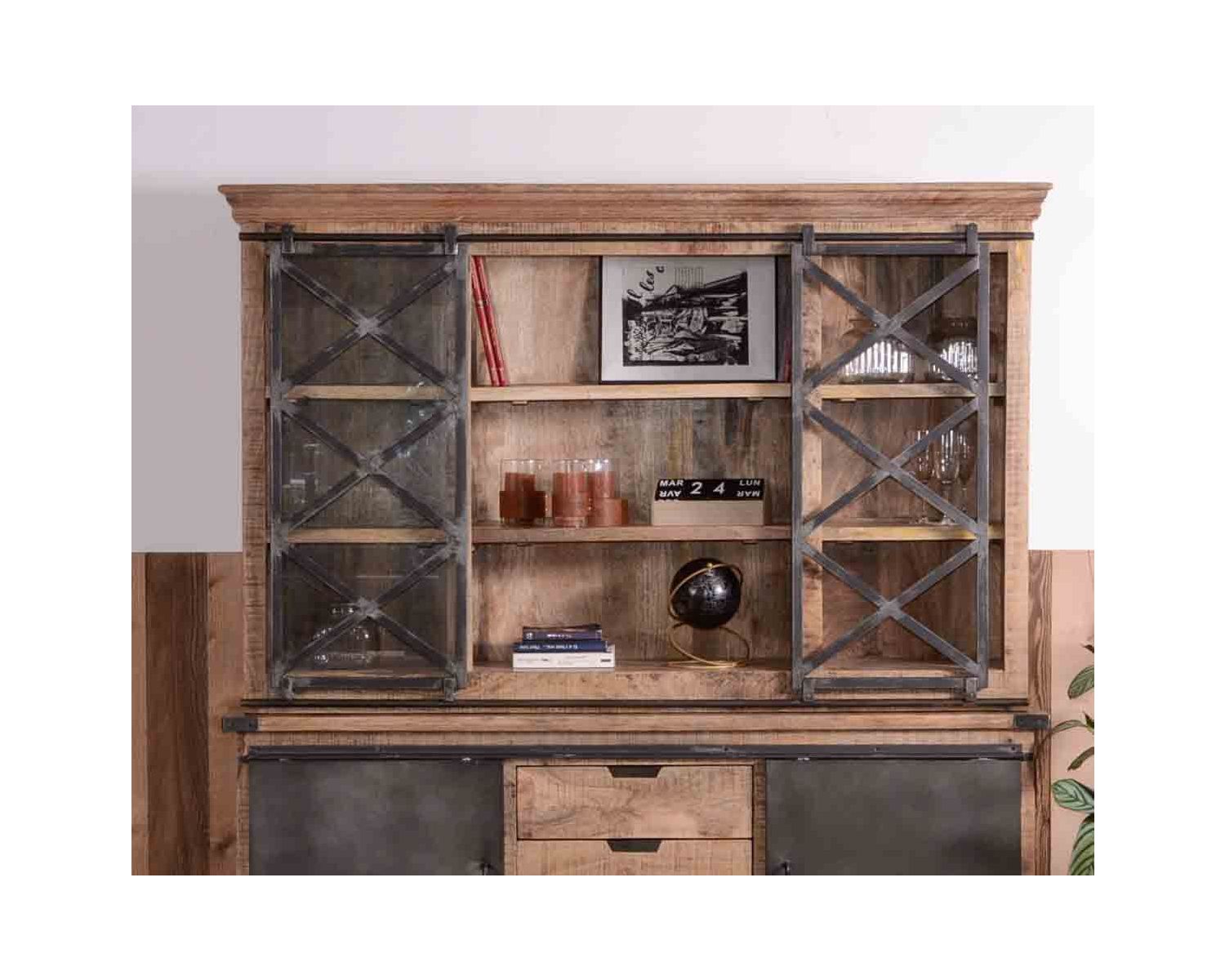 Grande vetrina in metallo, vetro e legno "Caractère" 180 cm