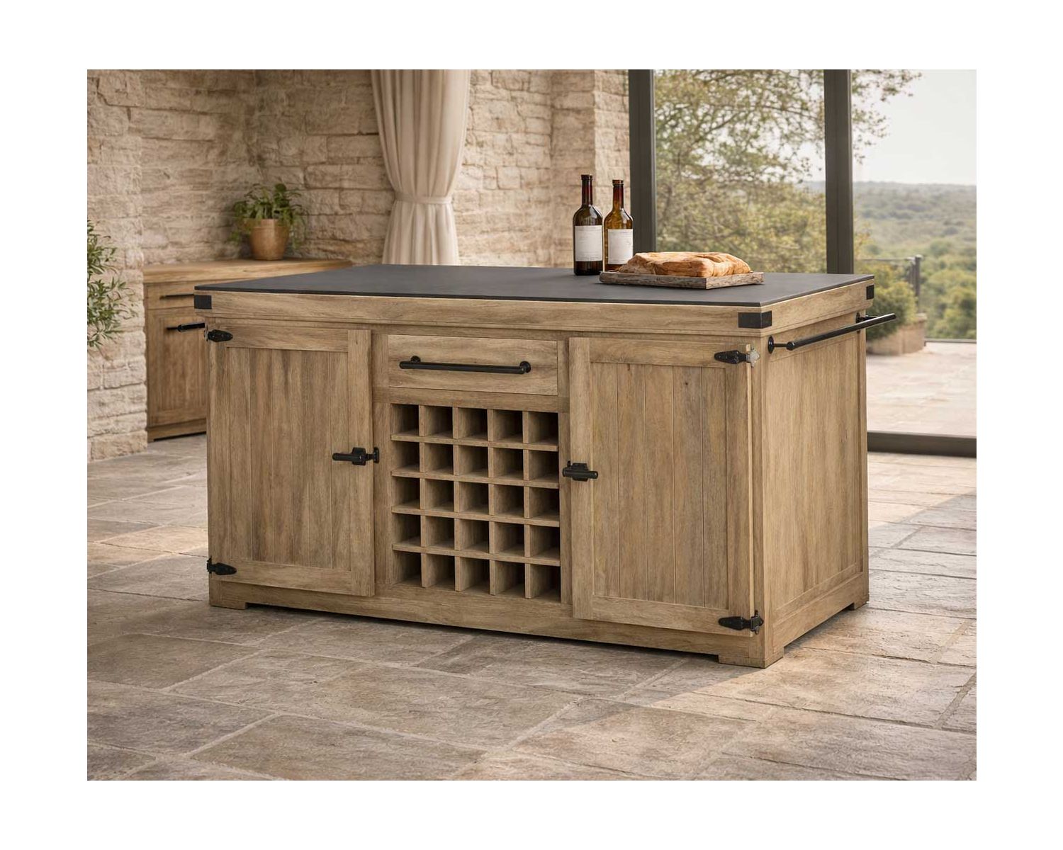 Blocco cucina grande in legno massiccio "Grand Chef" con piano in pietra 165 cm