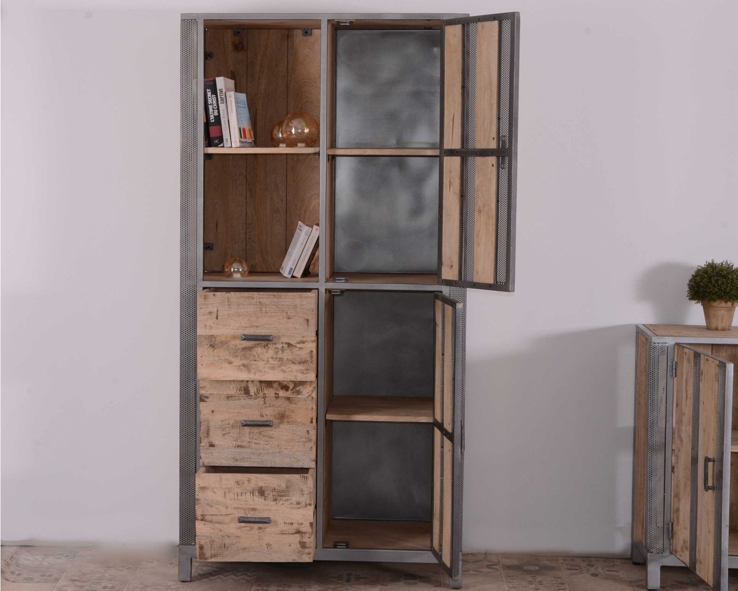 Libreria multiuso in legno e metallo "Graf" in stile industriale