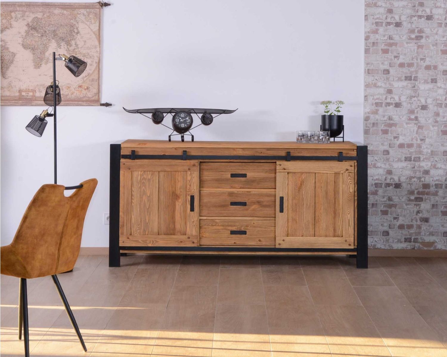 Credenza industriale "Lugano" con ante scorrevoli