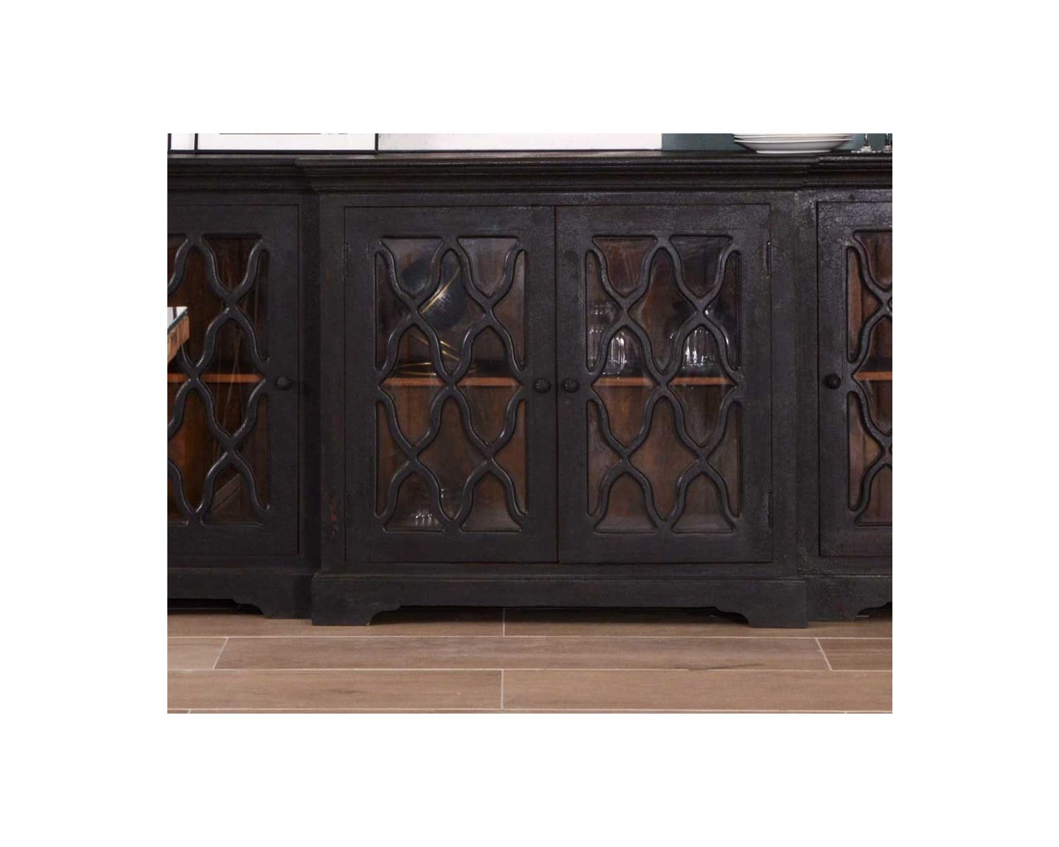 Mobile da appoggio in legno massiccio "Batti" in stile retrò con ante in vetro