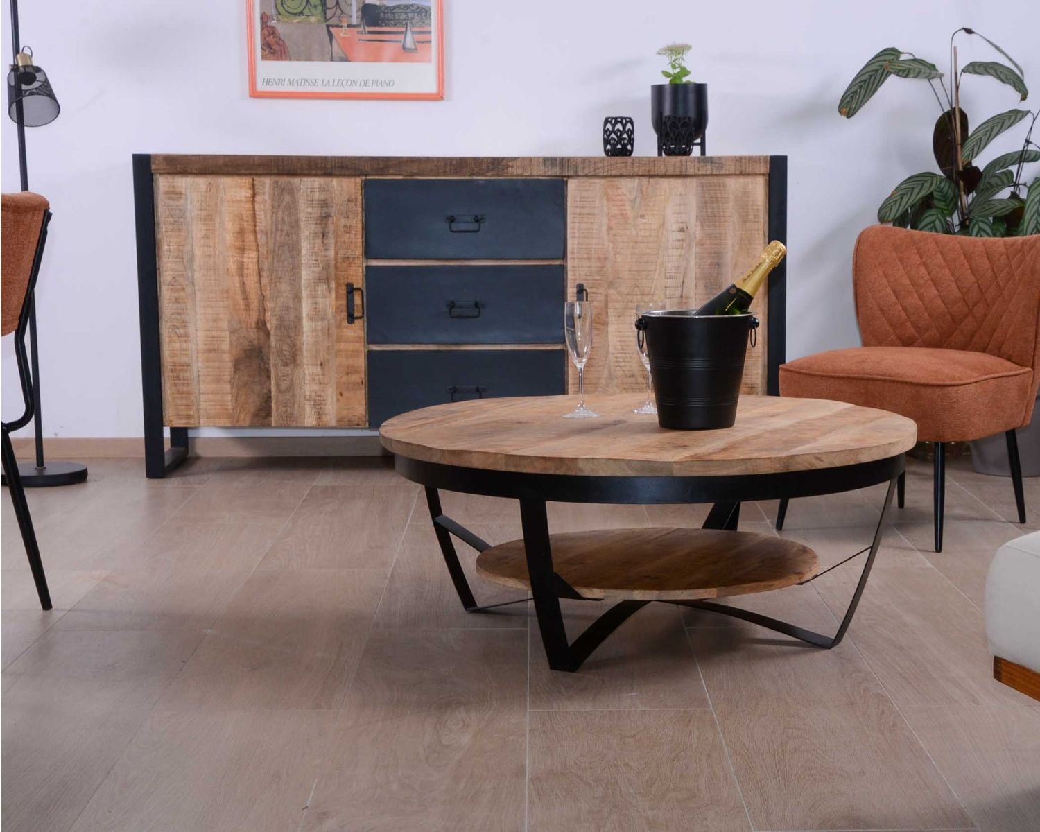 Tavolino rotondo "Andy" con doppio piano in legno diam. 100 cm