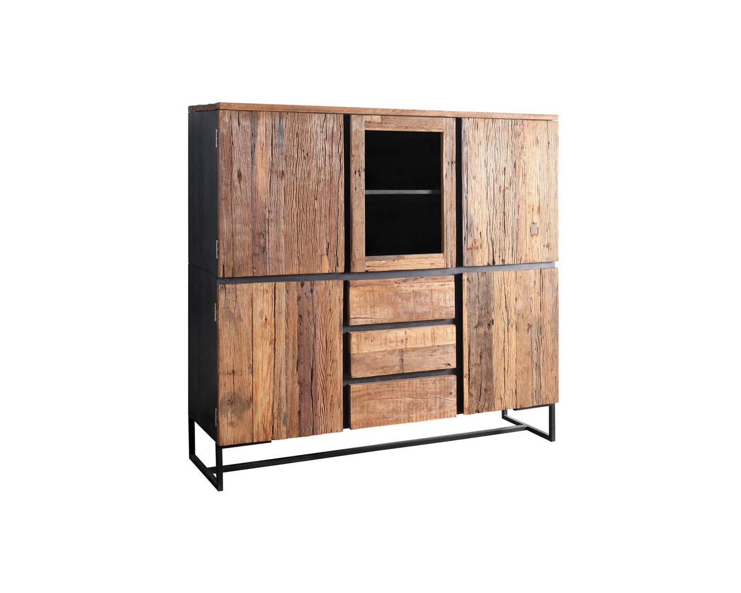 Credenza in acacia in stile retrò con vetrina "Cachou Chic